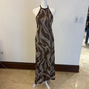 Zara Brown and Tan Halter Sheath Maxi Dress